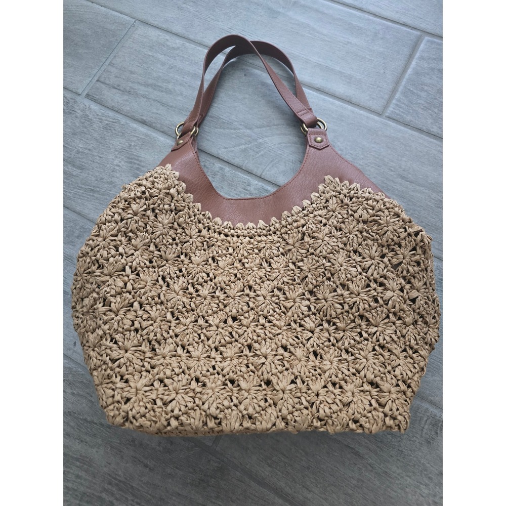 The Sak Roma Tan Woven Straw Hobo Bag‎ Shoulder Bag Purse